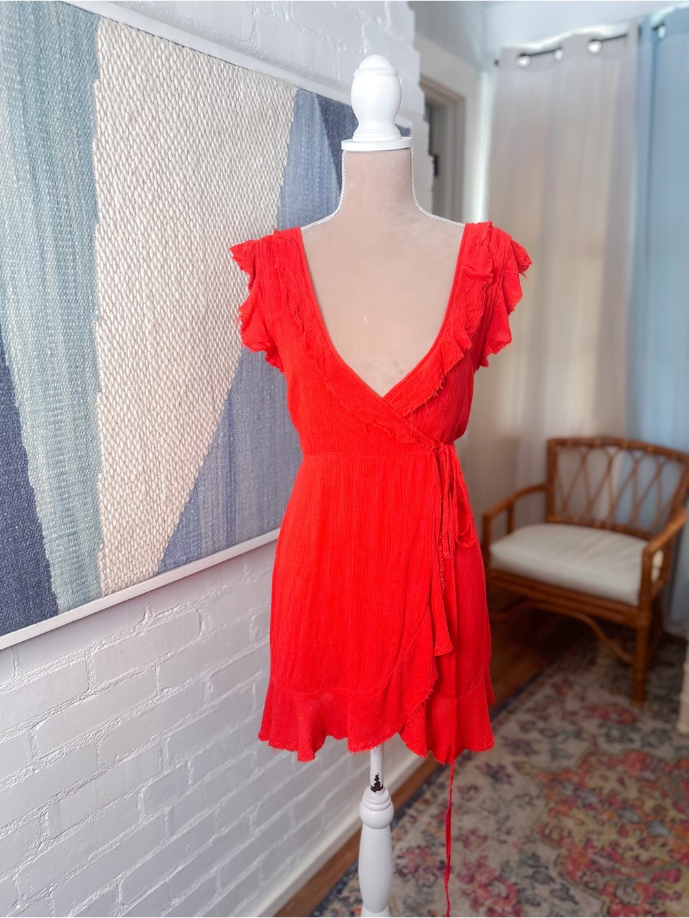 NWT Kimchi Blue Urban Outfitters Red Raw Hem Wrap Dress